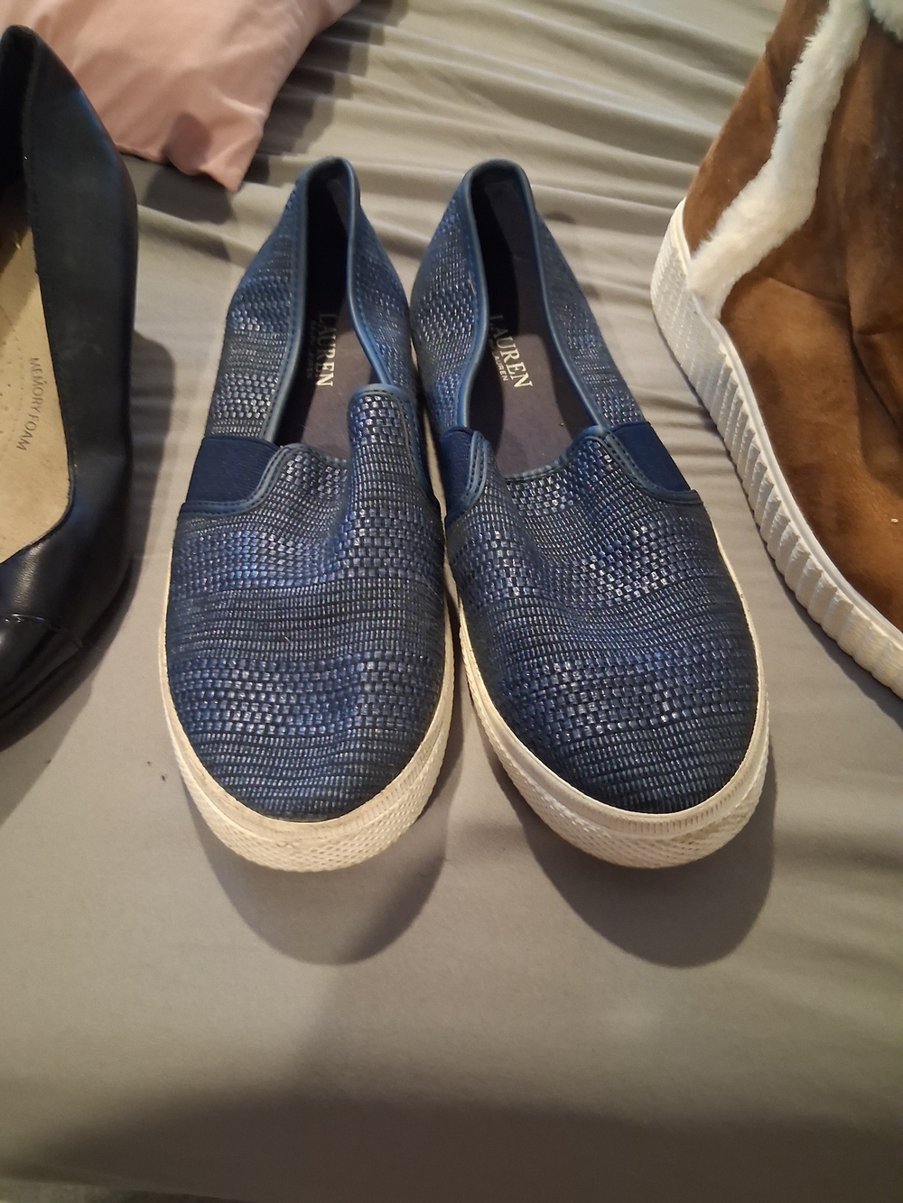 Ralph Lauren Navy Textured Slip-On Flats